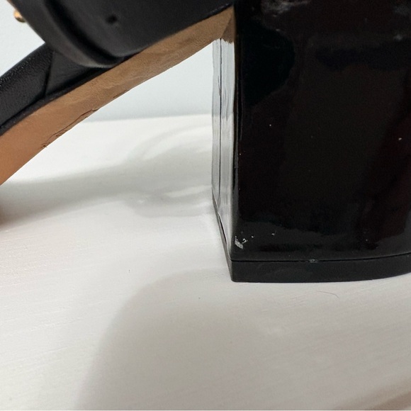 Tory Burch Kira Black Leather Block Heel Sandals Gold Logo 65mm (Size 8.5) - Picture 6 of 9